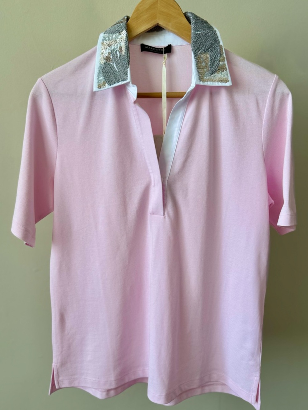 Margittes Light Pink Polo 100% Cotton with Decorative Collar Detail SZ 38